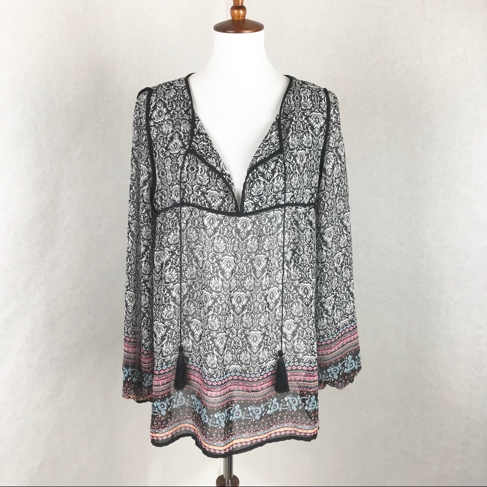 Gibson Latimer Blouse Loose Fit Sheer Long Sleeve